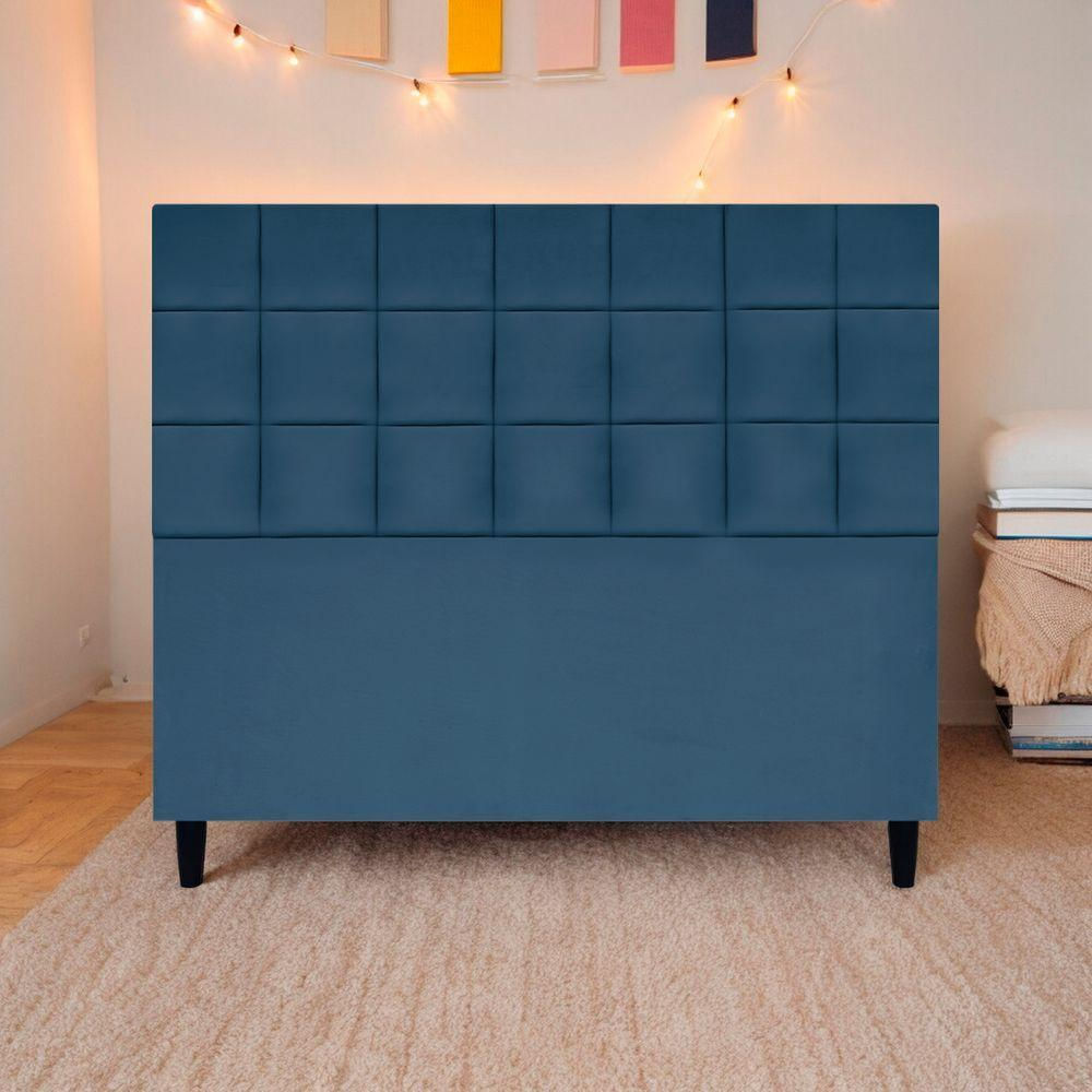 Cabeceira Decorativa Florem Para Cama De Casal 140 Cm Azul-marinho, Suede