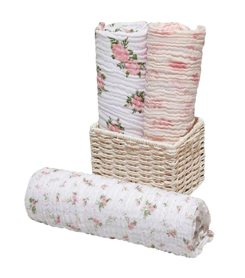 Cueiro Swaddle Estampado Com 3 Pçs Floral 1,20m X 1,20m Papi