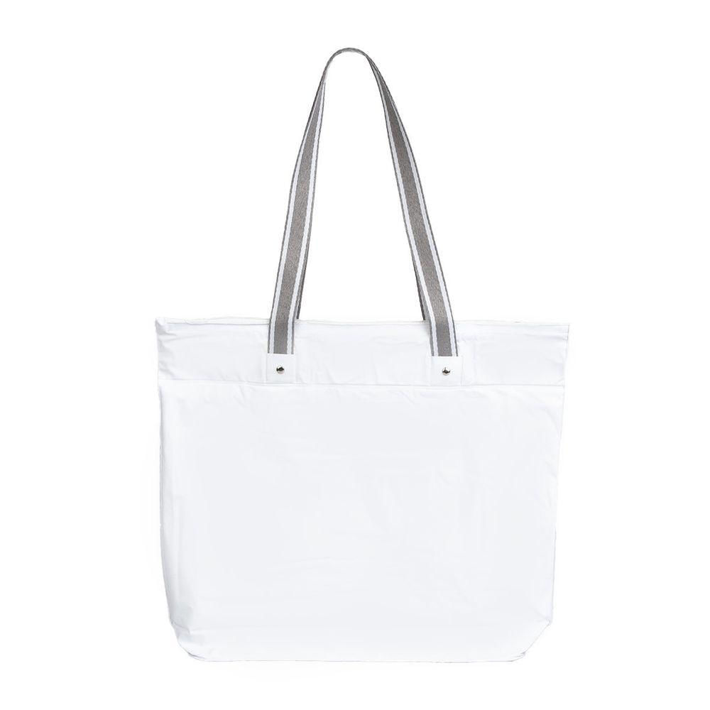 Sacola Bolsa De Praia Impermeável Com Zíper E Bolso Interno Branco Listra