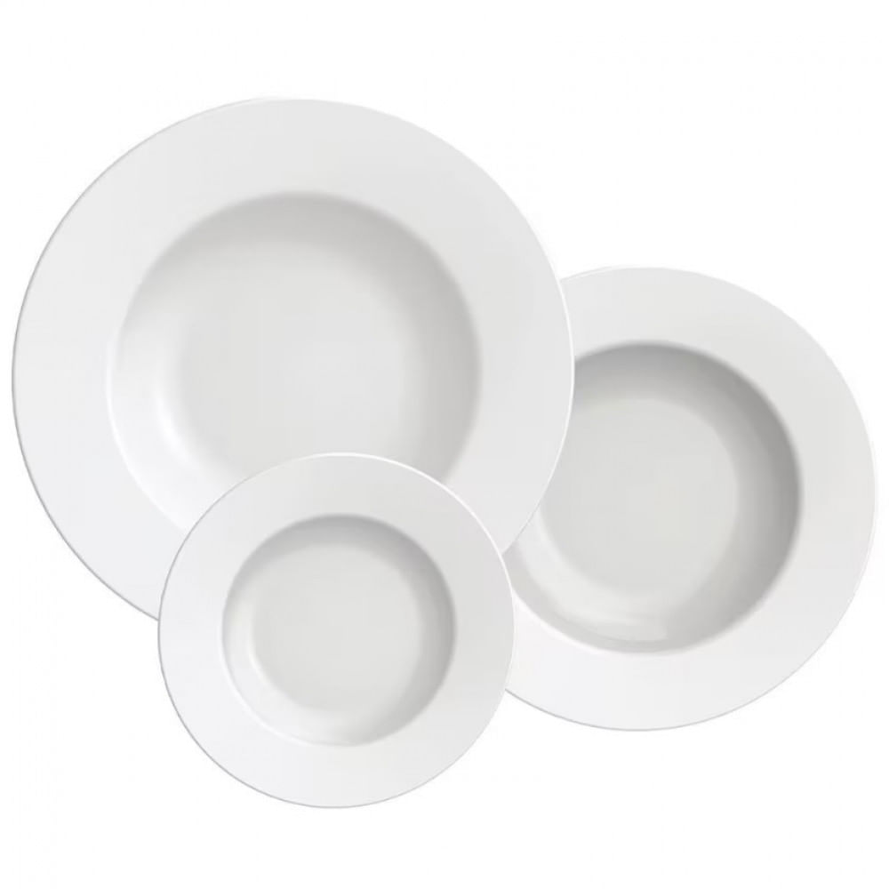 Conjunto com 12 Pratos Tramontina Maria Augusta em Porcelana Branco