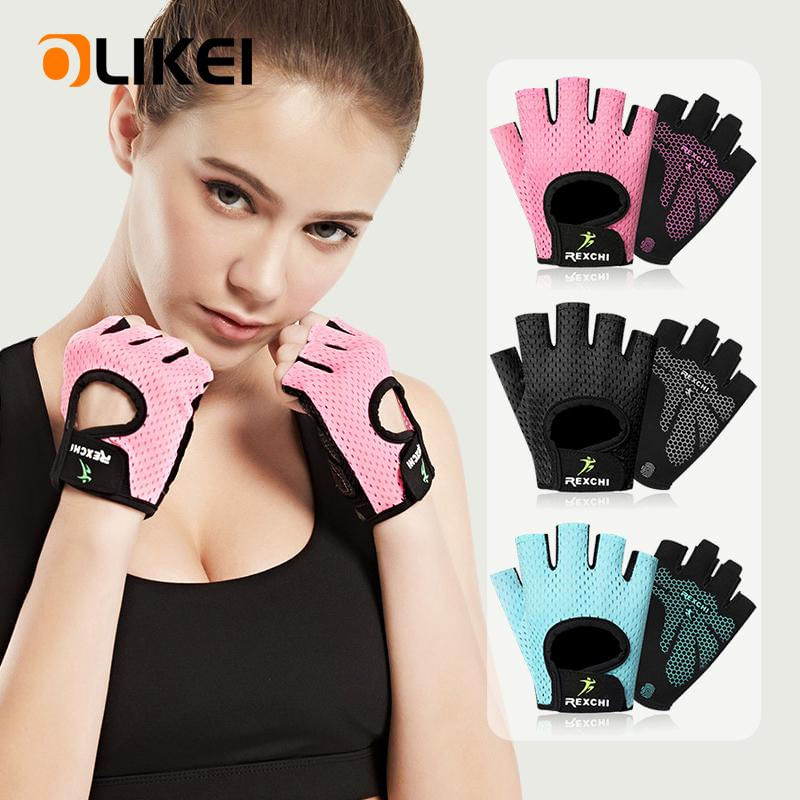 Luvas de Fitness OLIKEI para Homens e Mulheres, Meio Dedo, Antiderrapantes