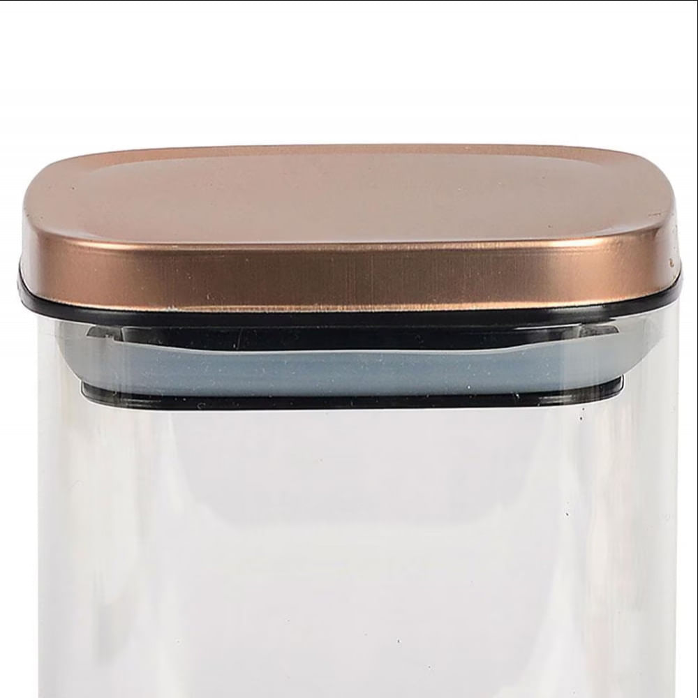 Porta Mantimentos Quadrado Dynasty em Vidro Borossilicato com Tampa de Metal Cobre – 800 ml