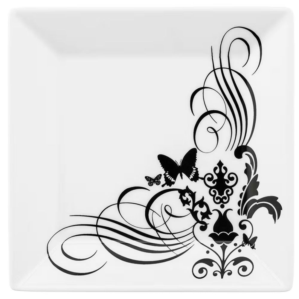 Aparelho de Jantar 20 Peças Oxford Quartier Tattoo em Porcelana Branco com Preto