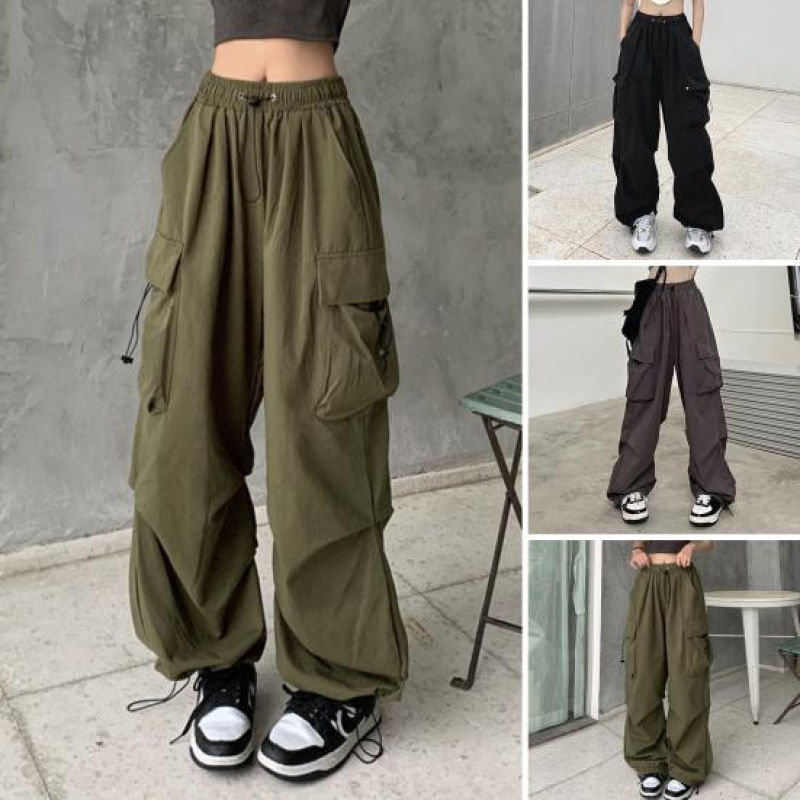 Calças Cargo Femininas Hip Hop Baggy com Vários Bolsos