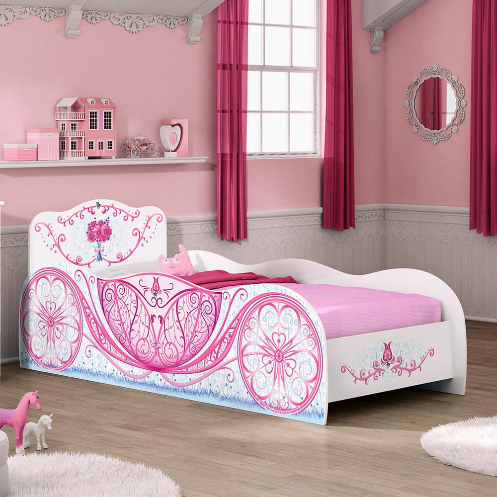 Cama Infantil Pura Magia Carruagem Branco com Rosa