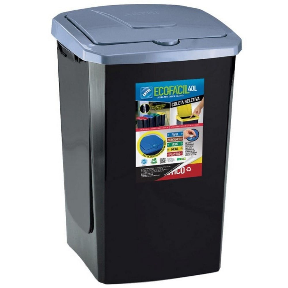 Lixeira Arthi com Tampa Eco Fácil em Plástico - 40 L Preto