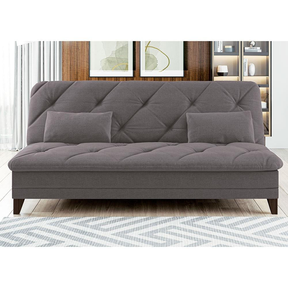 Sofá-Cama 3 Lugares Linoforte Jamile com Encosto Reclinável em Tecido Suede 188cm de largura Cinza