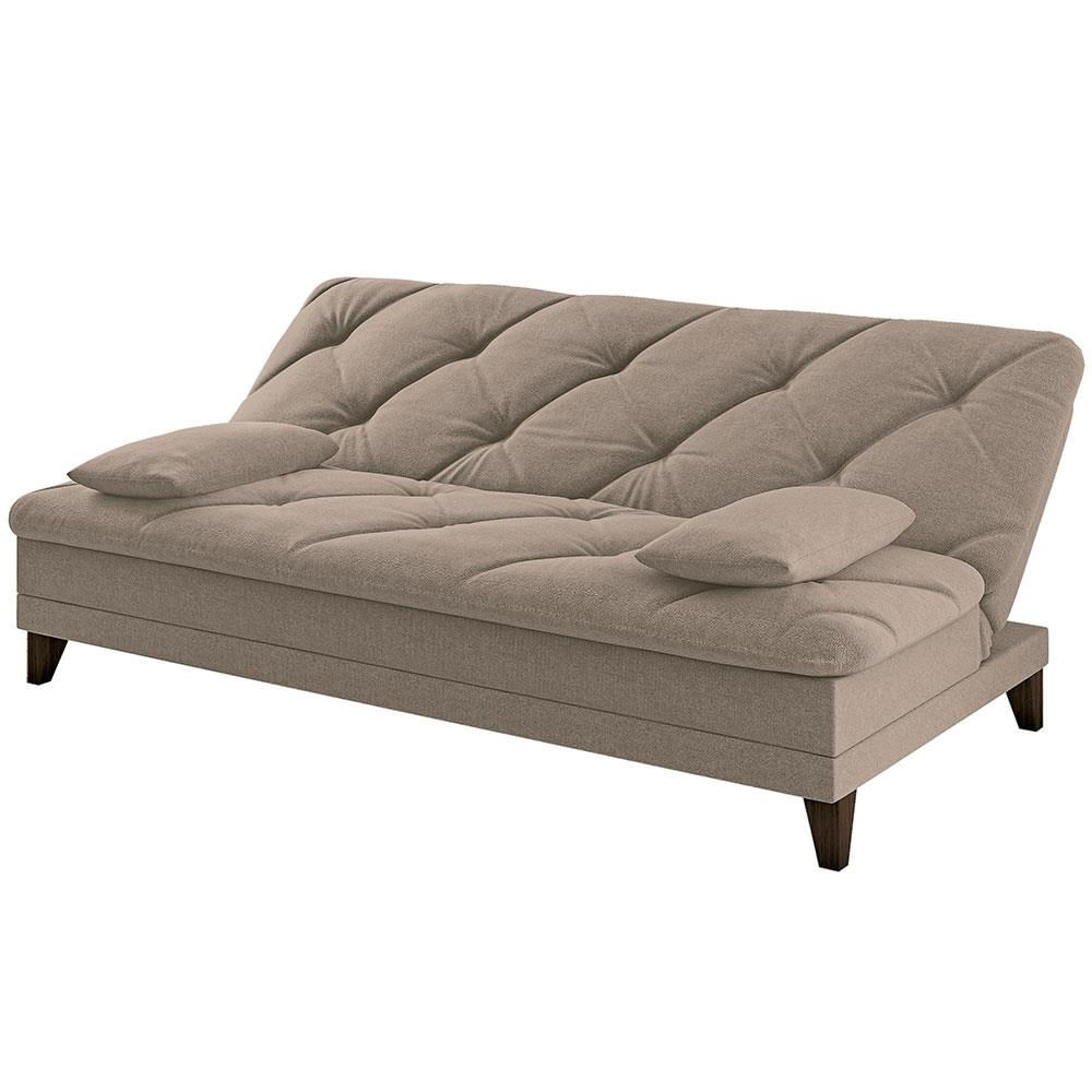 Sofá-Cama 3 Lugares Linoforte Jamile com Encosto Reclinável em Tecido Suede 188cm de largura Areia