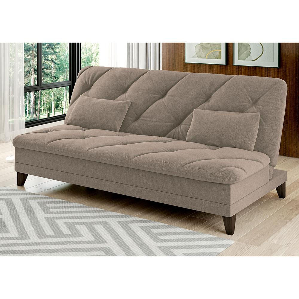 Sofá-Cama 3 Lugares Linoforte Jamile com Encosto Reclinável em Tecido Suede 188cm de largura Areia