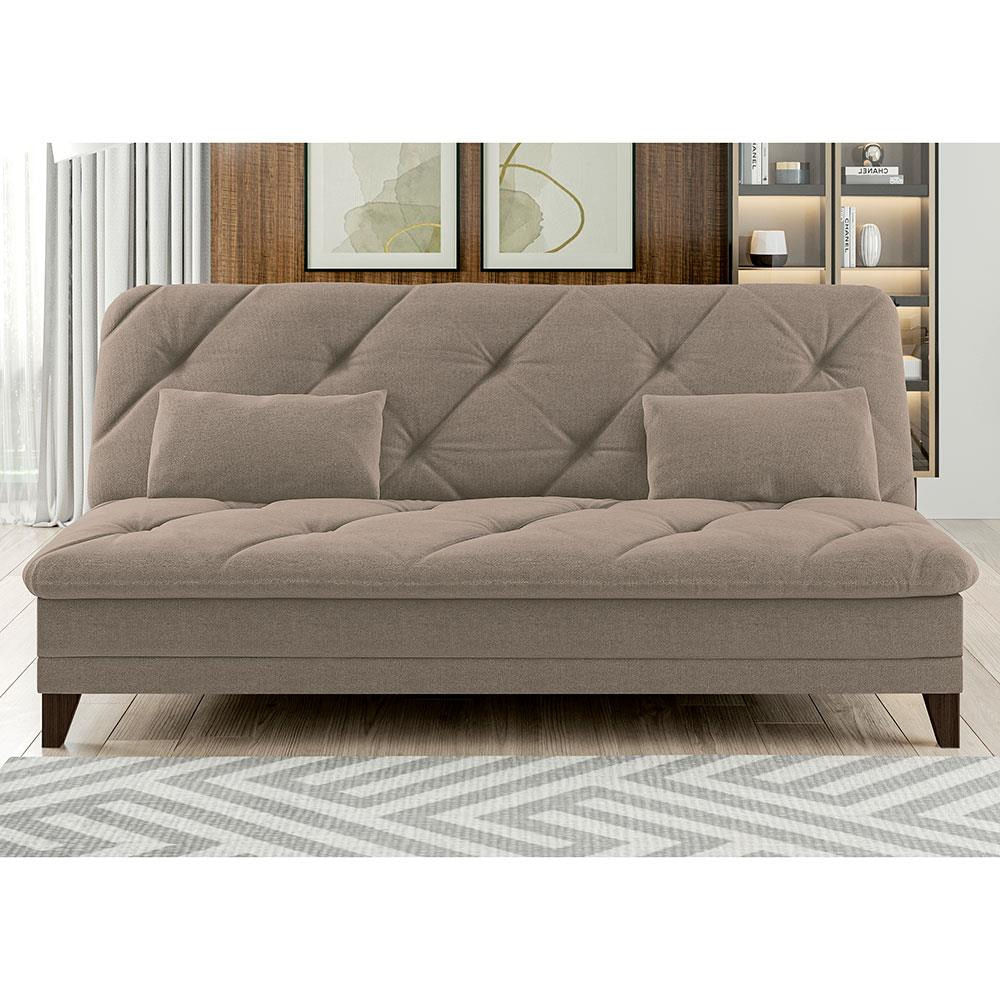 Sofá-Cama 3 Lugares Linoforte Jamile com Encosto Reclinável em Tecido Suede 188cm de largura Areia