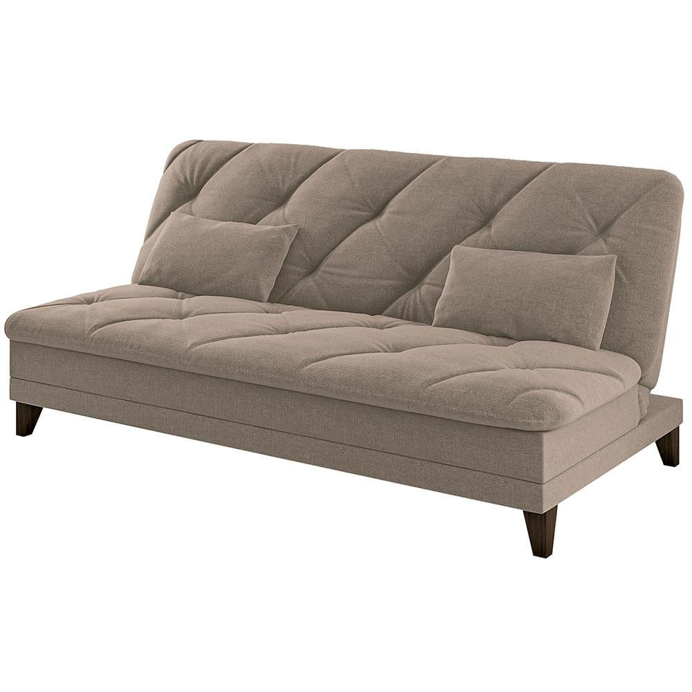 Sofá-Cama 3 Lugares Linoforte Jamile com Encosto Reclinável em Tecido Suede 188cm de largura Areia