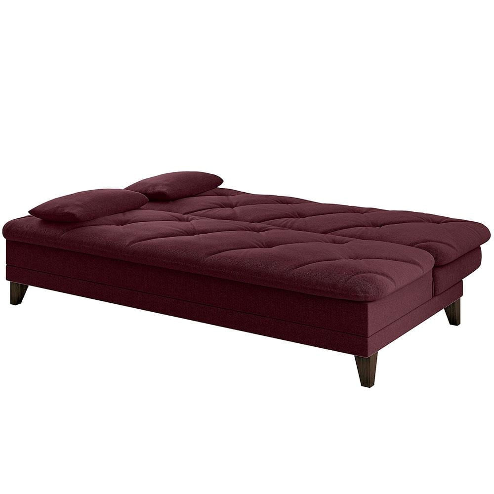 Sofá-Cama 3 Lugares Linoforte Jamile com Encosto Reclinável em Tecido Suede 188cm de largura Vermelho Carmim