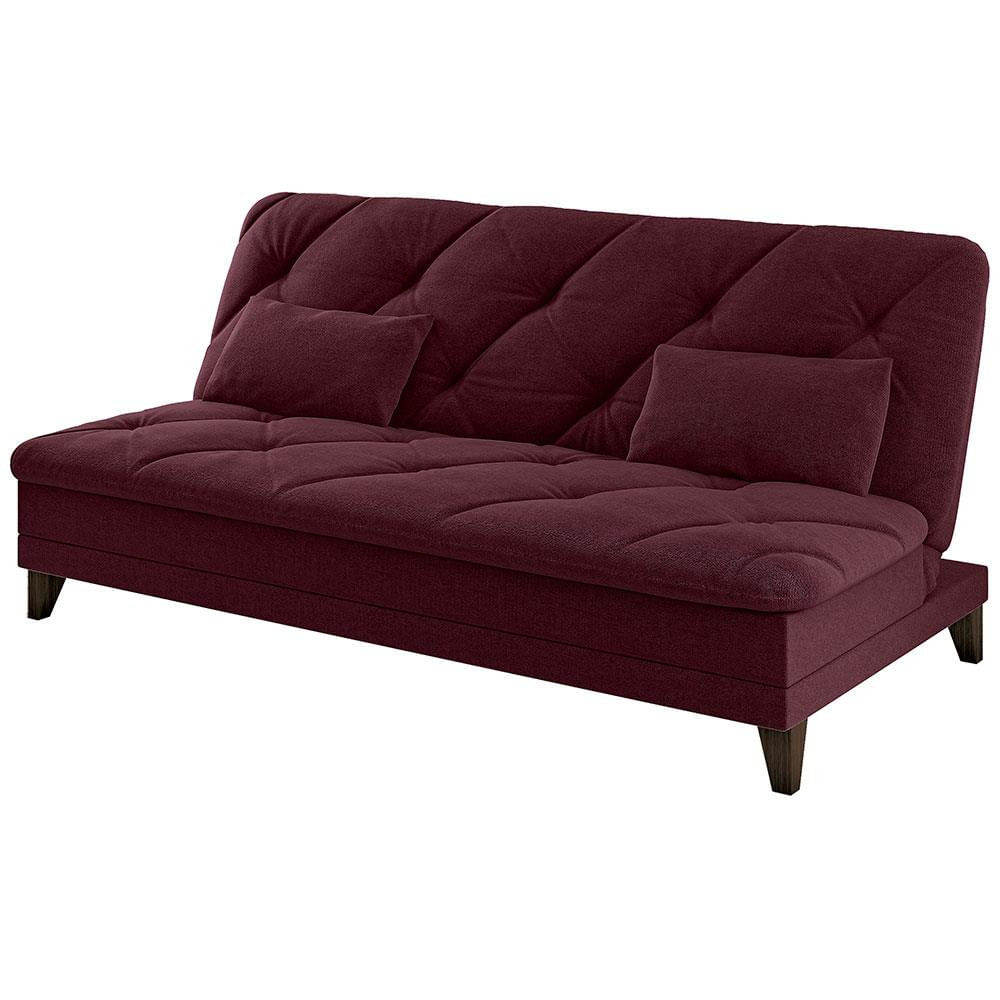 Sofá-Cama 3 Lugares Linoforte Jamile com Encosto Reclinável em Tecido Suede 188cm de largura Vermelho Carmim