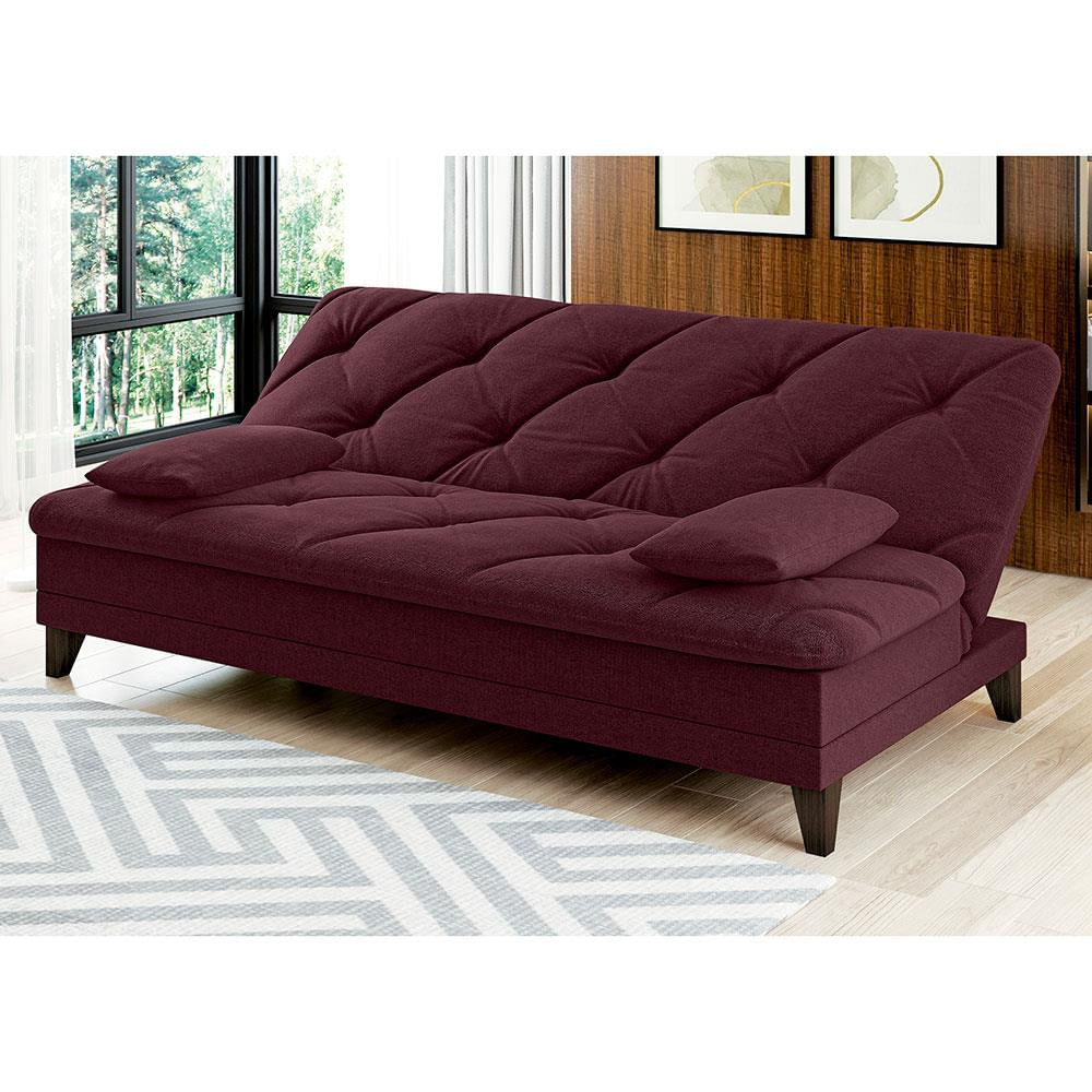 Sofá-Cama 3 Lugares Linoforte Jamile com Encosto Reclinável em Tecido Suede 188cm de largura Vermelho Carmim