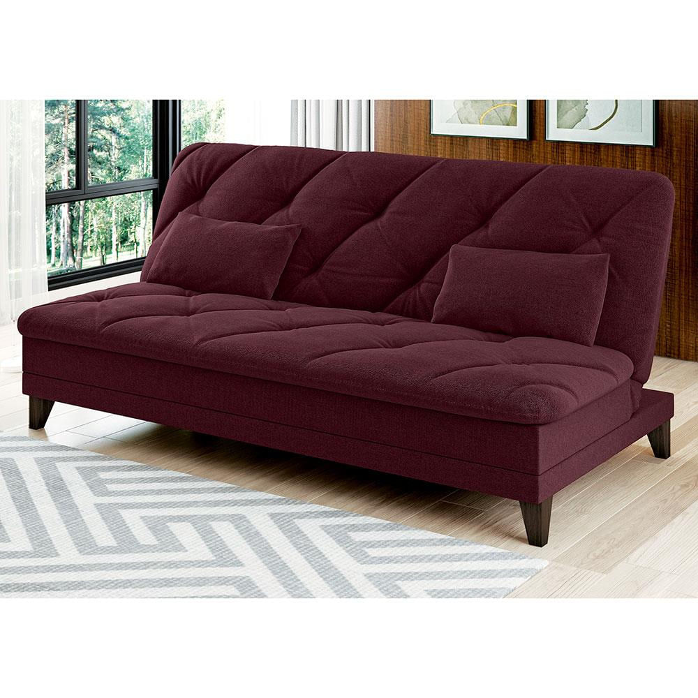 Sofá-Cama 3 Lugares Linoforte Jamile com Encosto Reclinável em Tecido Suede 188cm de largura Vermelho Carmim