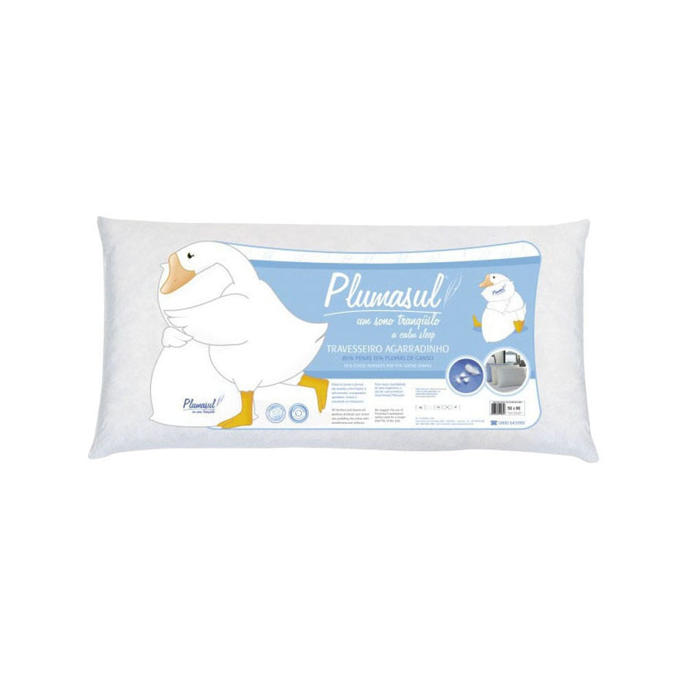 Travesseiro Plumasul Agarradinho Penas e Plumas de Ganso Percal 233 Fios 50 x 90 cm Branco