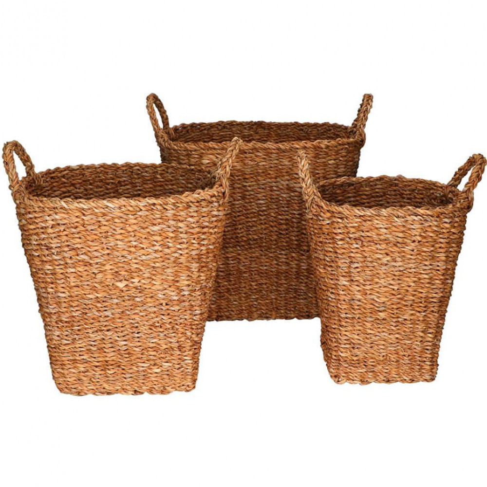 Conjunto de Cestas em Fibra Natural L`Hermitage 24428 Ovais com Alças 3 Peças