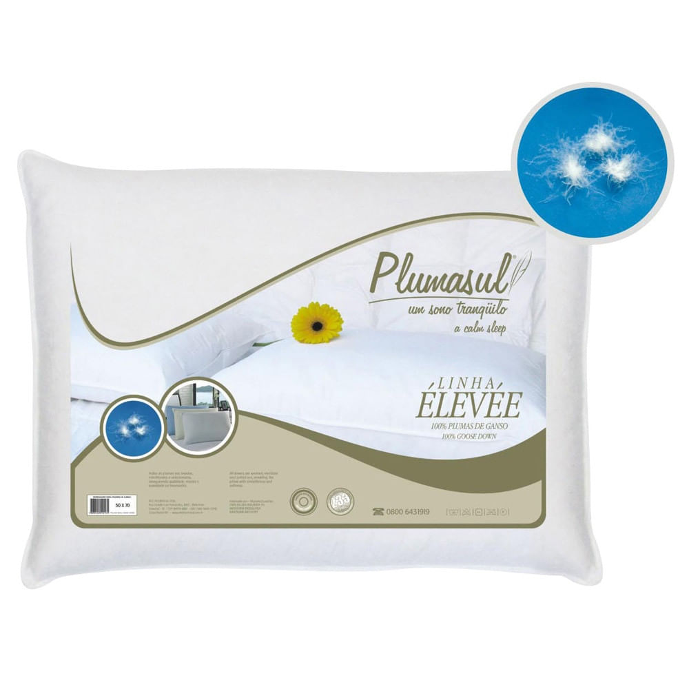 Travesseiro Plumasul com Plumas de Ganso 233 Fios 50 x 70 cm Branco