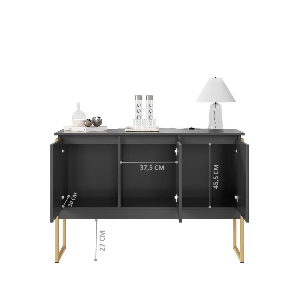 Buffet 3 Portas Industrial Italia - Preto Dourado Preto Dourado