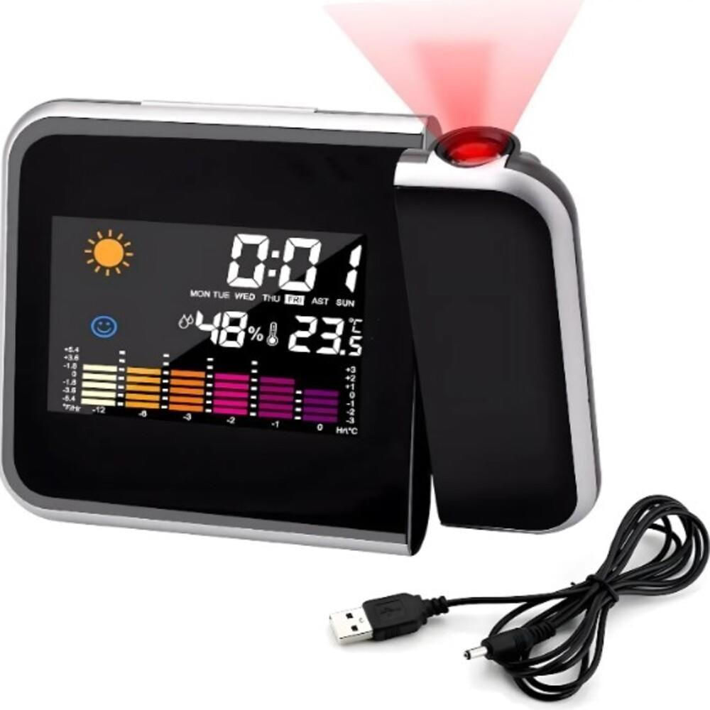 Relogio Projetor Despertador Led Digital Hora Temperatura Estacao Metereologica De Mesa Giratorio Previsao Tempo Soneca