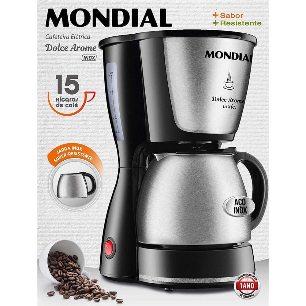 Cafeteira Elétrica Mondial Dolce Arome Thermo Inox C-34 15 Xícaras Preto com Inox / 110V