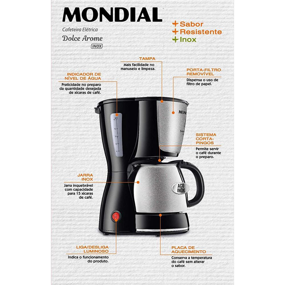 Cafeteira Elétrica Mondial Dolce Arome Thermo Inox C-34 15 Xícaras Preto com Inox / 110V