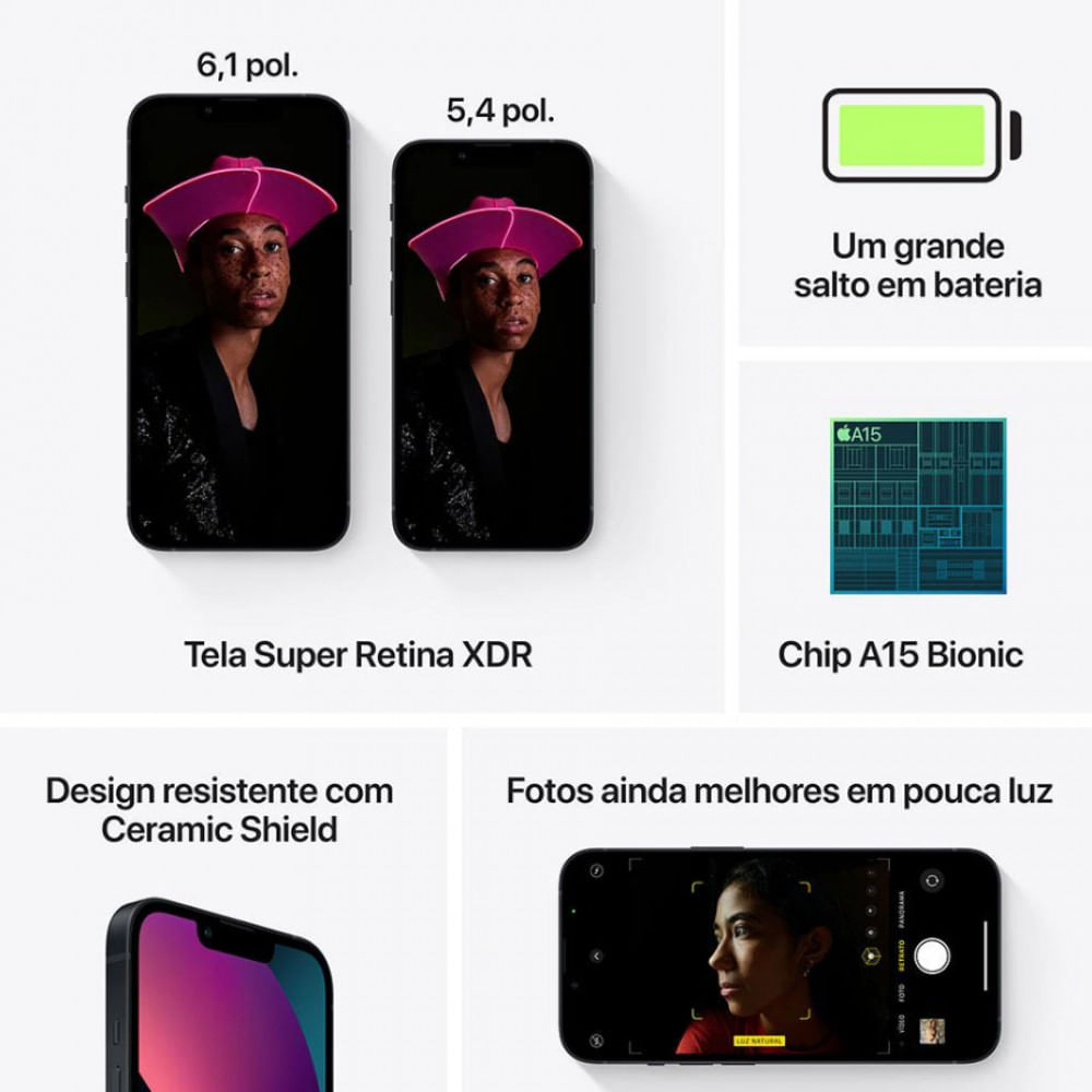 iPhone 13 128GB Meia-noite Tela de 6,1Pol Câmera Dupla 12MP Apple Preto / Bivolt