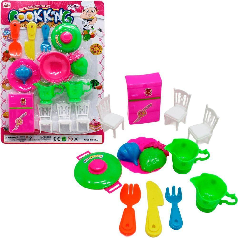 Kit Brinquedo Chefe De Cozinha Geladeira E Acessórios 14 Peças