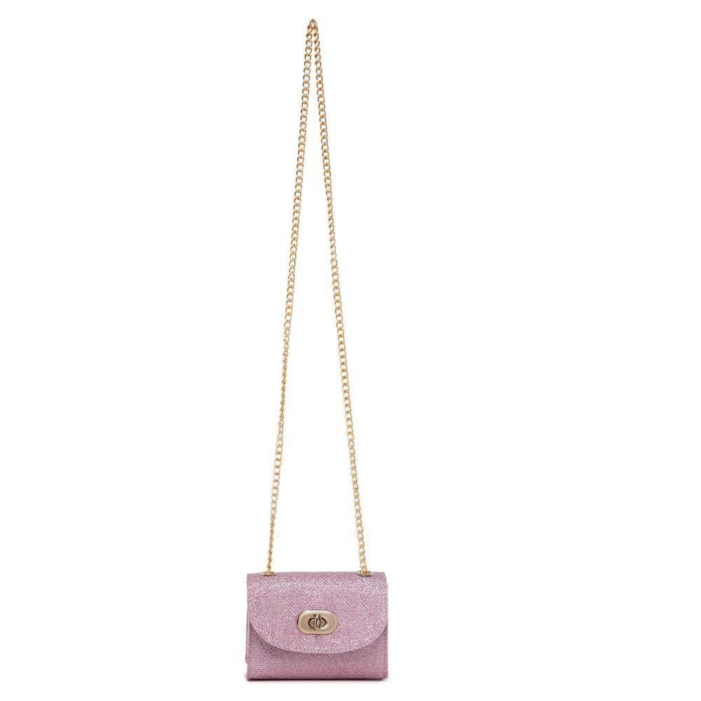 Bolsa Tiracolo Feminina Pequena Strass Corrente Balada Luxo Rosa Bebê