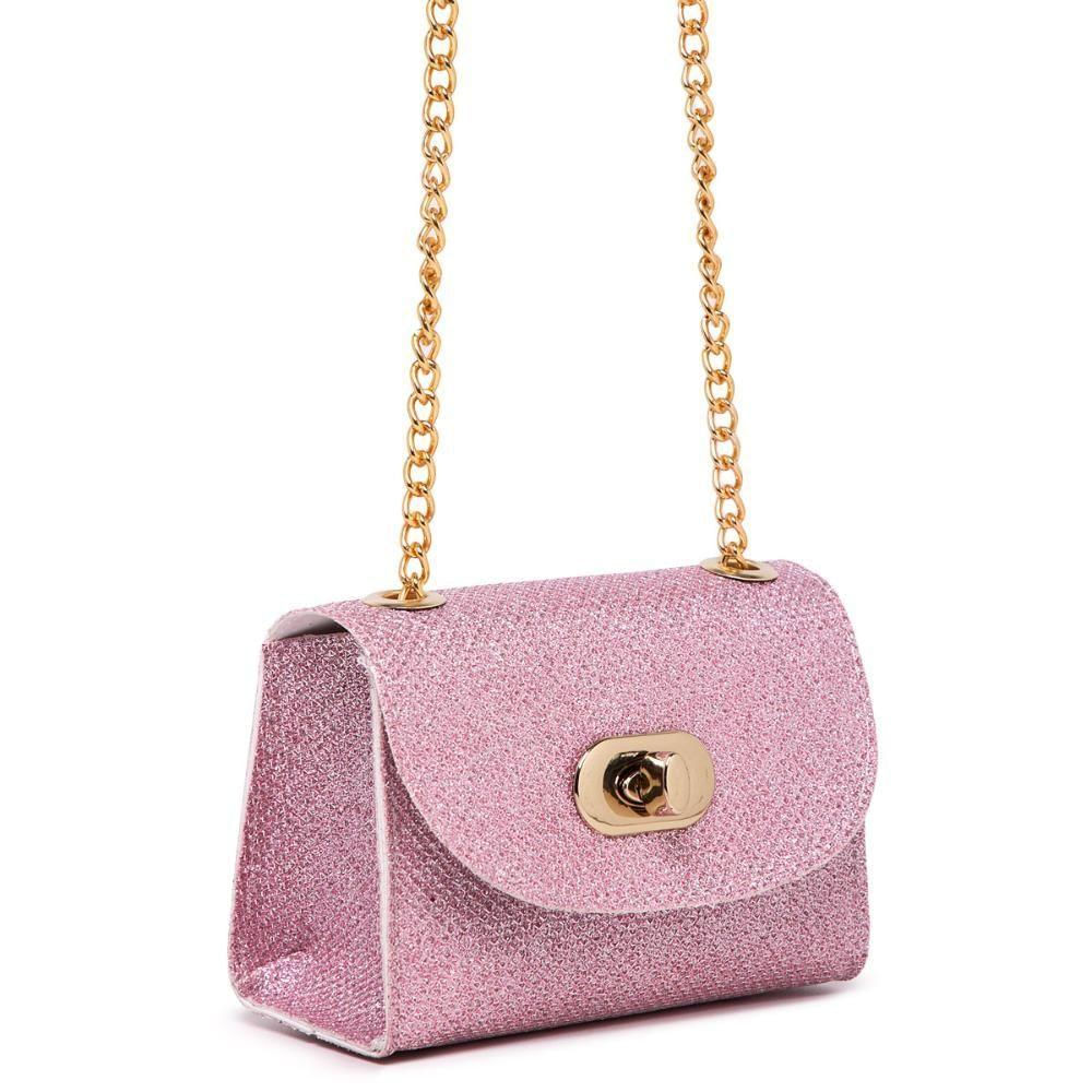 Bolsa Tiracolo Feminina Pequena Strass Corrente Balada Luxo Rosa Bebê