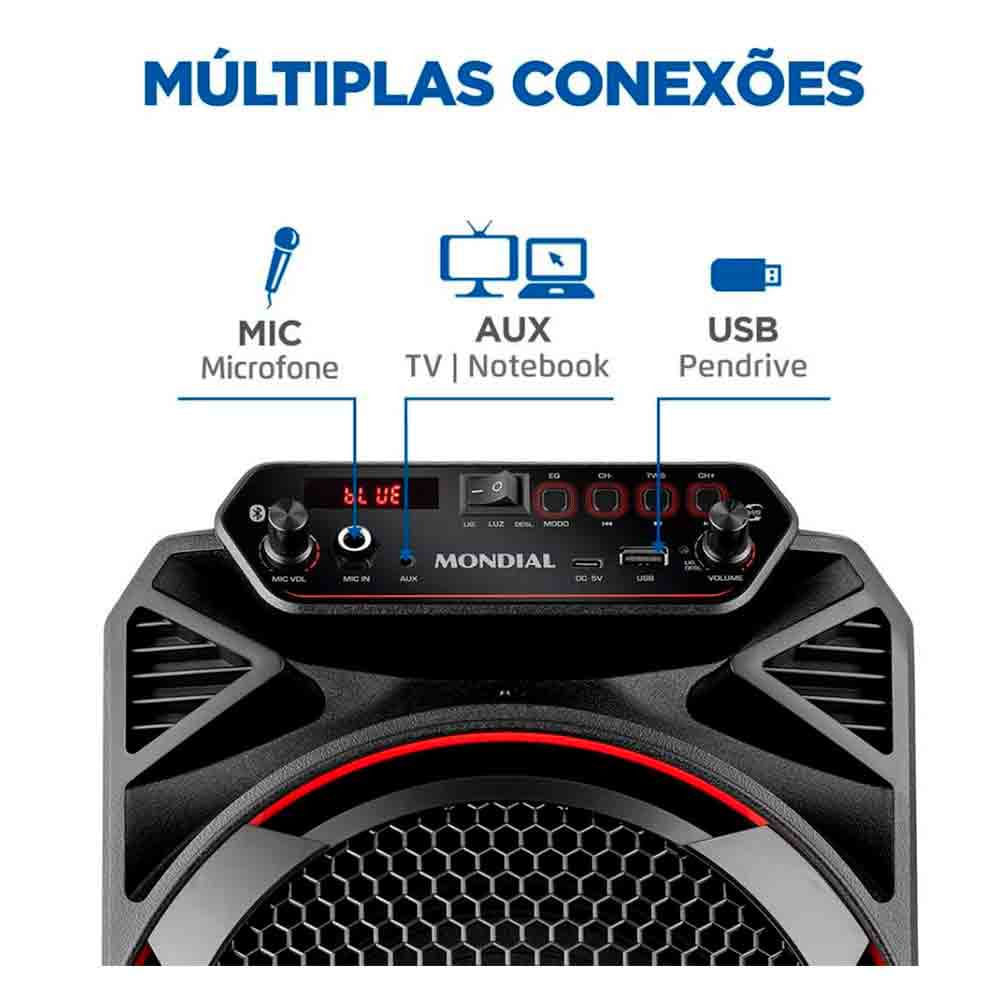 Caixa Amplificada Mondial CM-150 com Bluetooth, USB, Rádio FM e Função TWS - 150W Preto