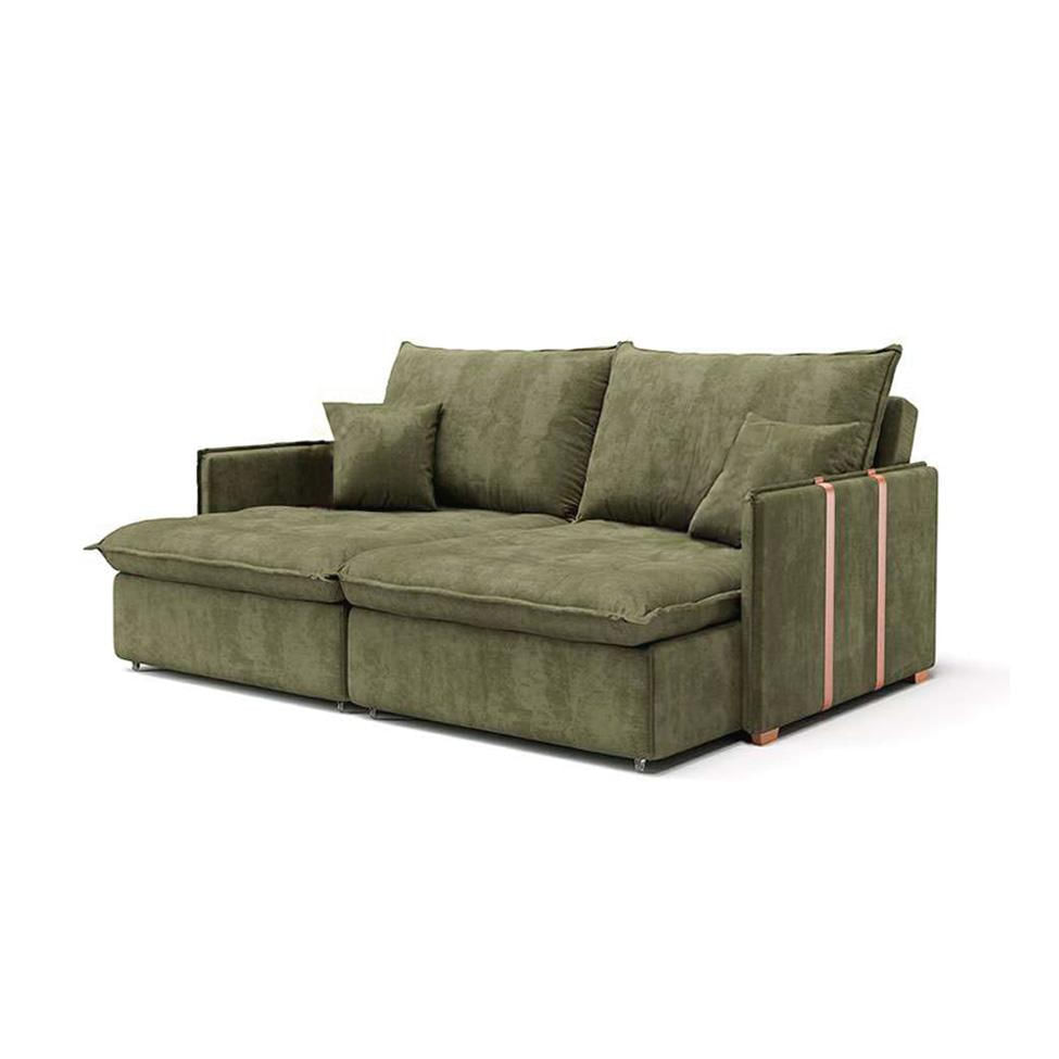 Sofá Retrátil Sem Caixa 3 lugares Solomons Velosuede Verde 180 cm