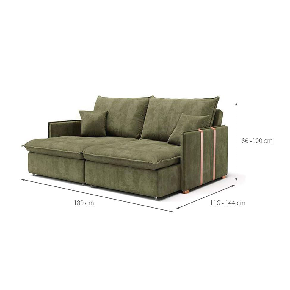 Sofá Retrátil Sem Caixa 3 lugares Solomons Velosuede Verde 180 cm