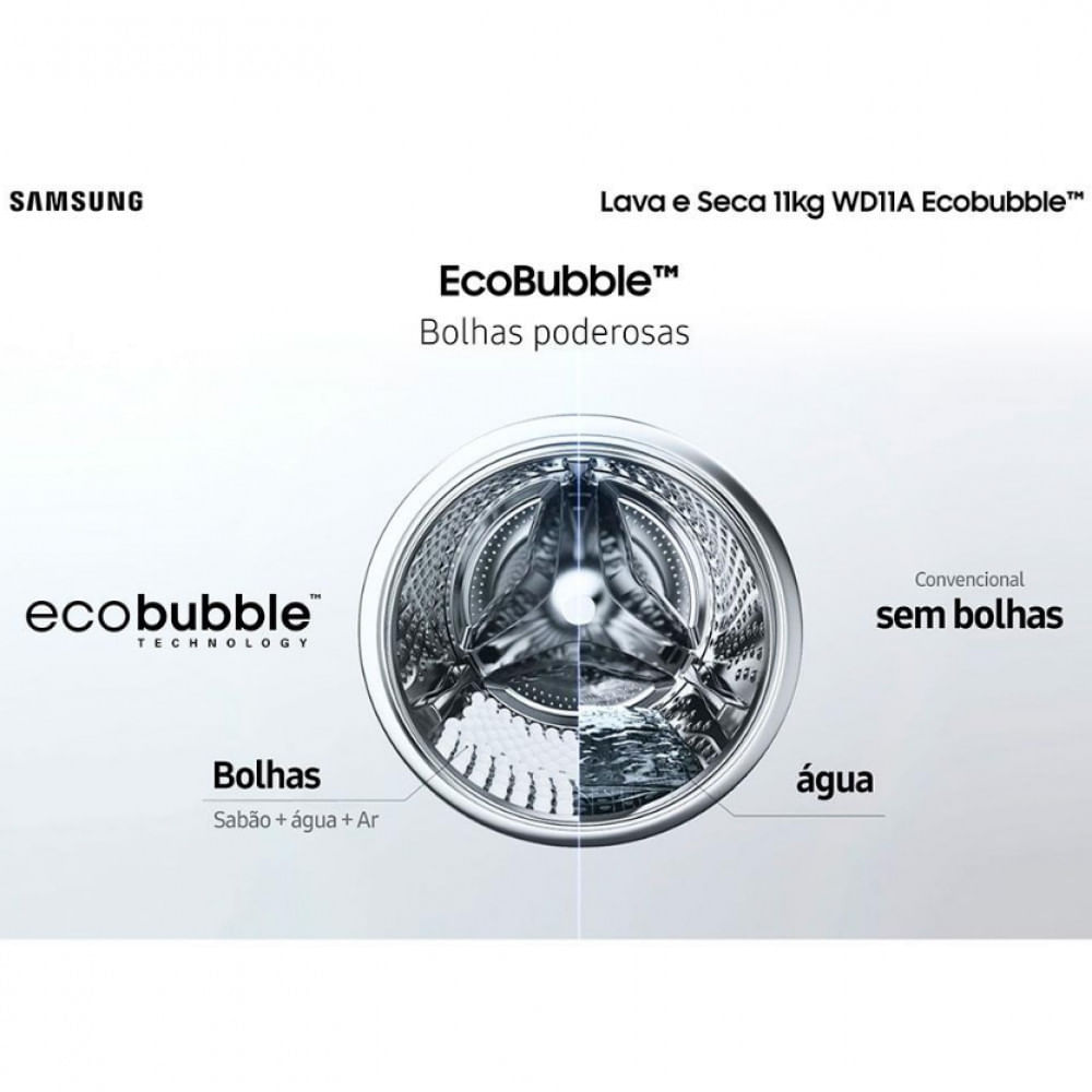 Lava e Seca Samsung WD11A 3 em 1 Look com Ecobubble e Lavagem a Seco WD11A4453BX 11 kg Inox / 220V