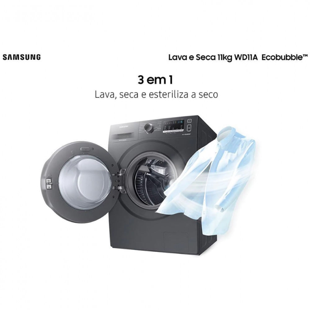 Lava e Seca Samsung WD11A 3 em 1 Look com Ecobubble e Lavagem a Seco WD11A4453BX 11 kg Inox / 220V