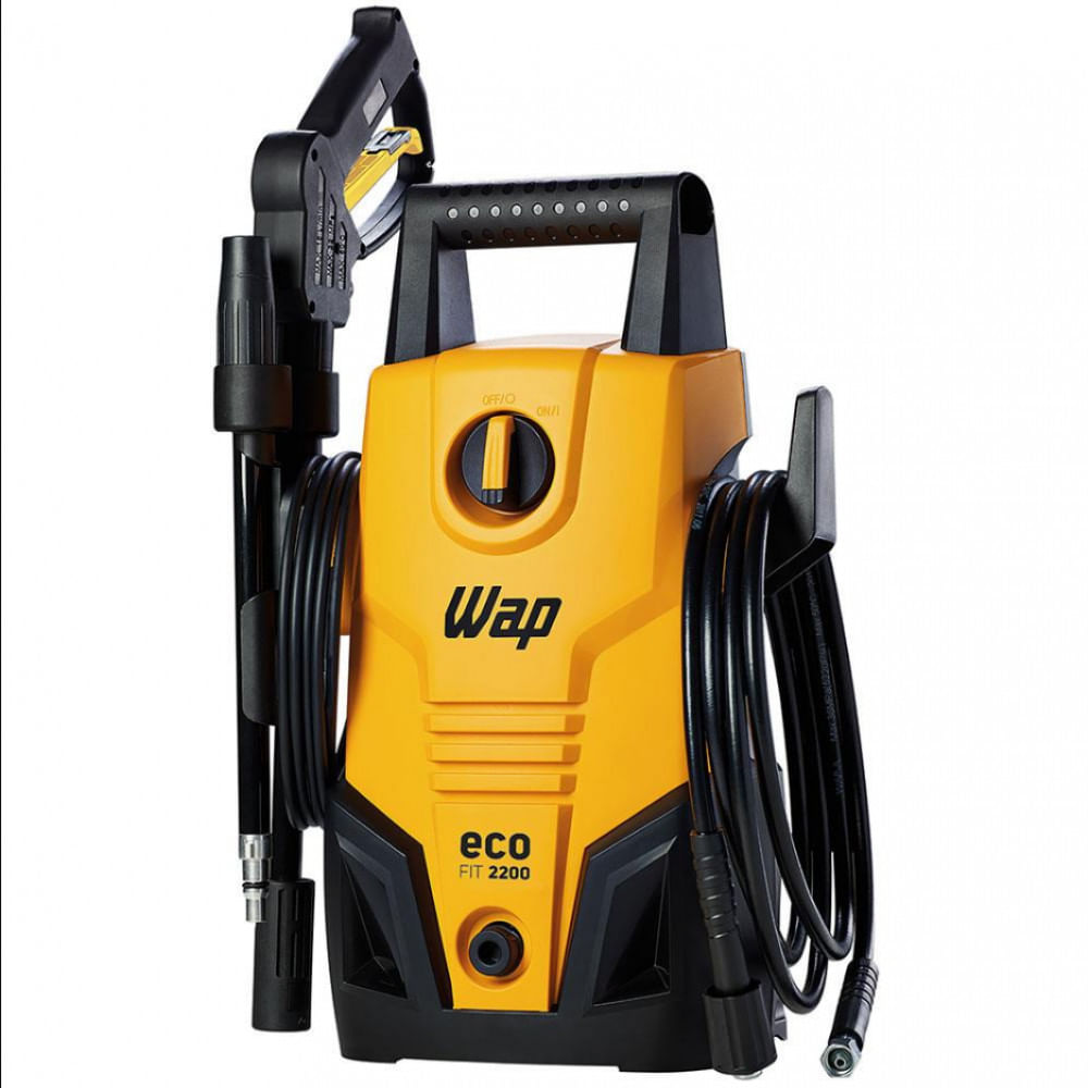 Lavadora de Alta Pressão Wap Eco Fit 2200 1500PSI Econômica com Jato de Água Leque e Concentrado e Sistema Stop Total 1400W Preto com Amarelo / 110V