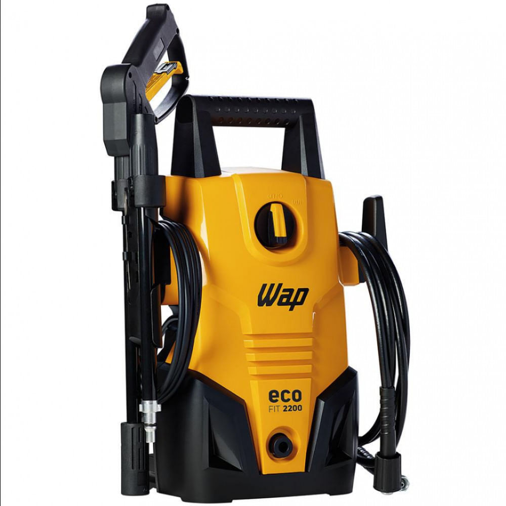 Lavadora de Alta Pressão Wap Eco Fit 2200 1500PSI Econômica com Jato de Água Leque e Concentrado e Sistema Stop Total 1400W Preto com Amarelo / 110V