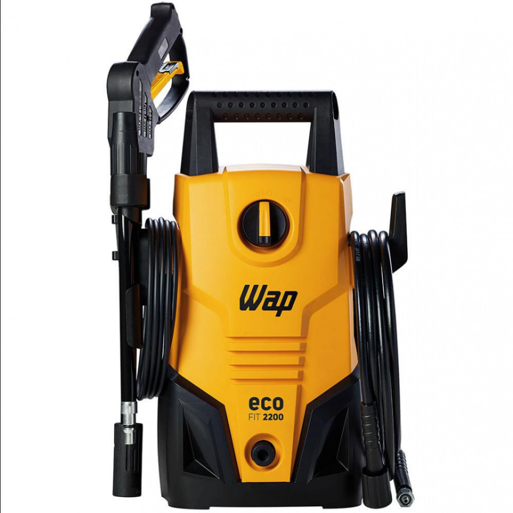 Lavadora de Alta Pressão Wap Eco Fit 2200 1500PSI Econômica com Jato de Água Leque e Concentrado e Sistema Stop Total 1400W Preto com Amarelo / 110V