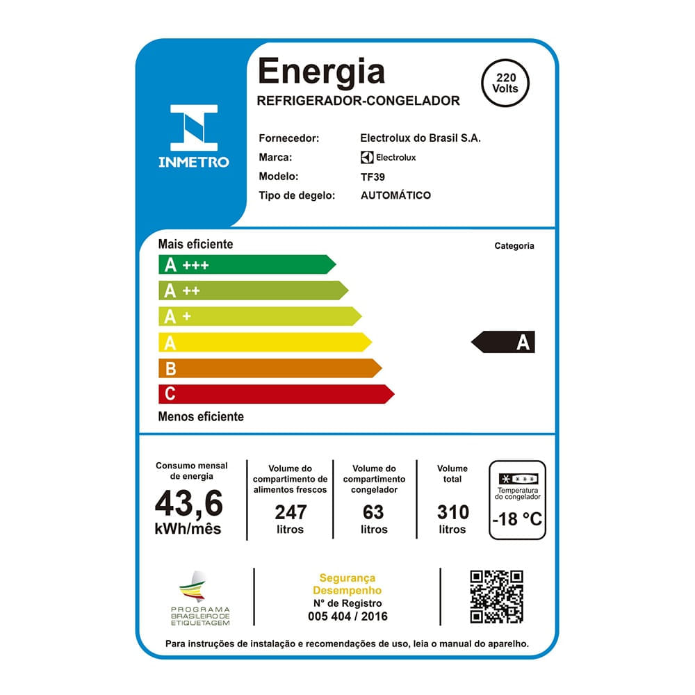 Refrigerador Electrolux Frost Free 310 Litros Branco TF39 – 220 Volts 220 Volts