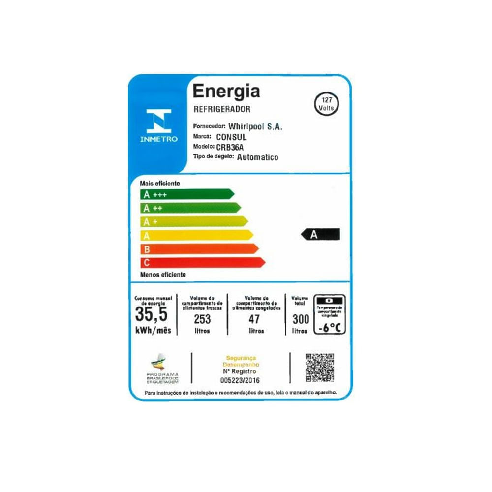 Refrigerador Consul Frost Free 300 Litros Branco CRB36AB - 127 Volts 127 Volts