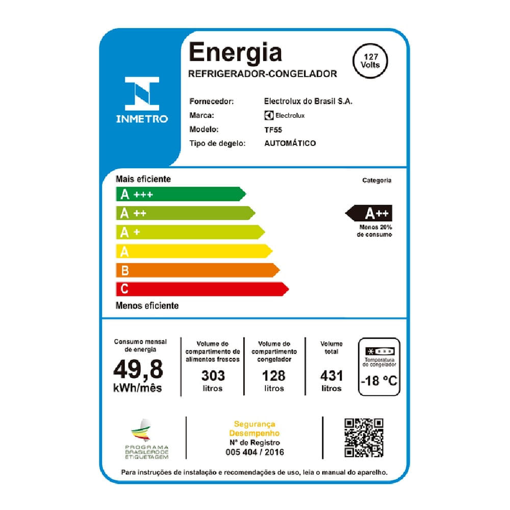 Refrigerador Electrolux 431 Litros Branco TF55 – 127 Volts 127 Volts