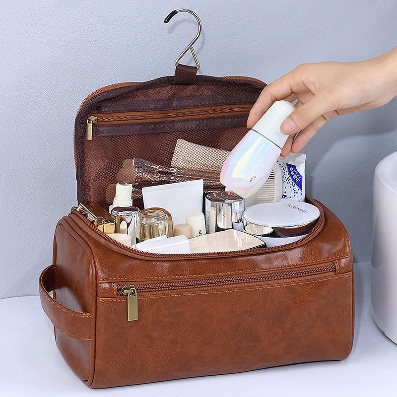 Bolsa de Armazenamento de Couro para Homens - Organizador de Cosméticos e Necessaire