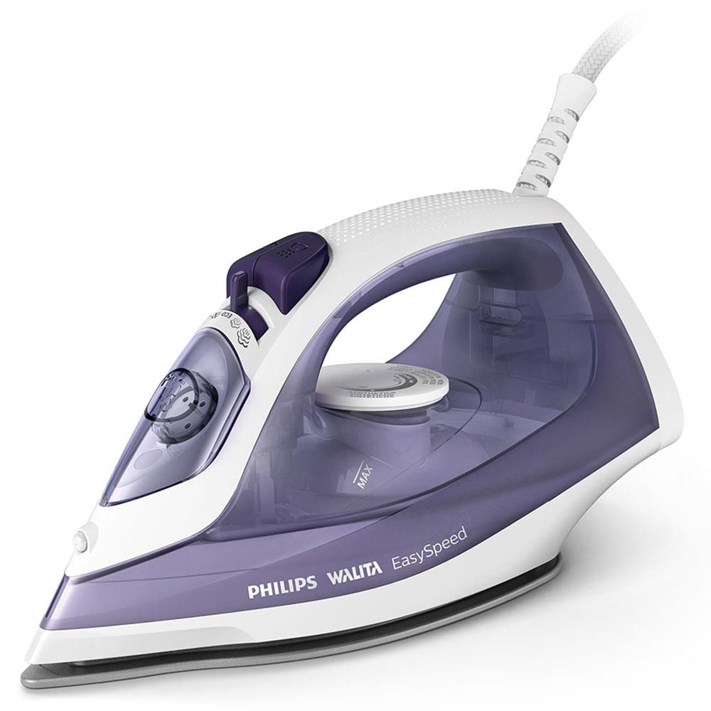 Ferro de Passar a Vapor Philips Walita EasySpeed GC1752 com Spray e Base de Cerâmica Branco com Roxo / 110V