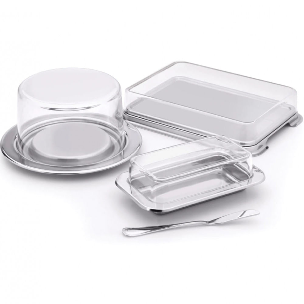 Kit Matinal Forma Vision 4 Peças Inox e Transparente