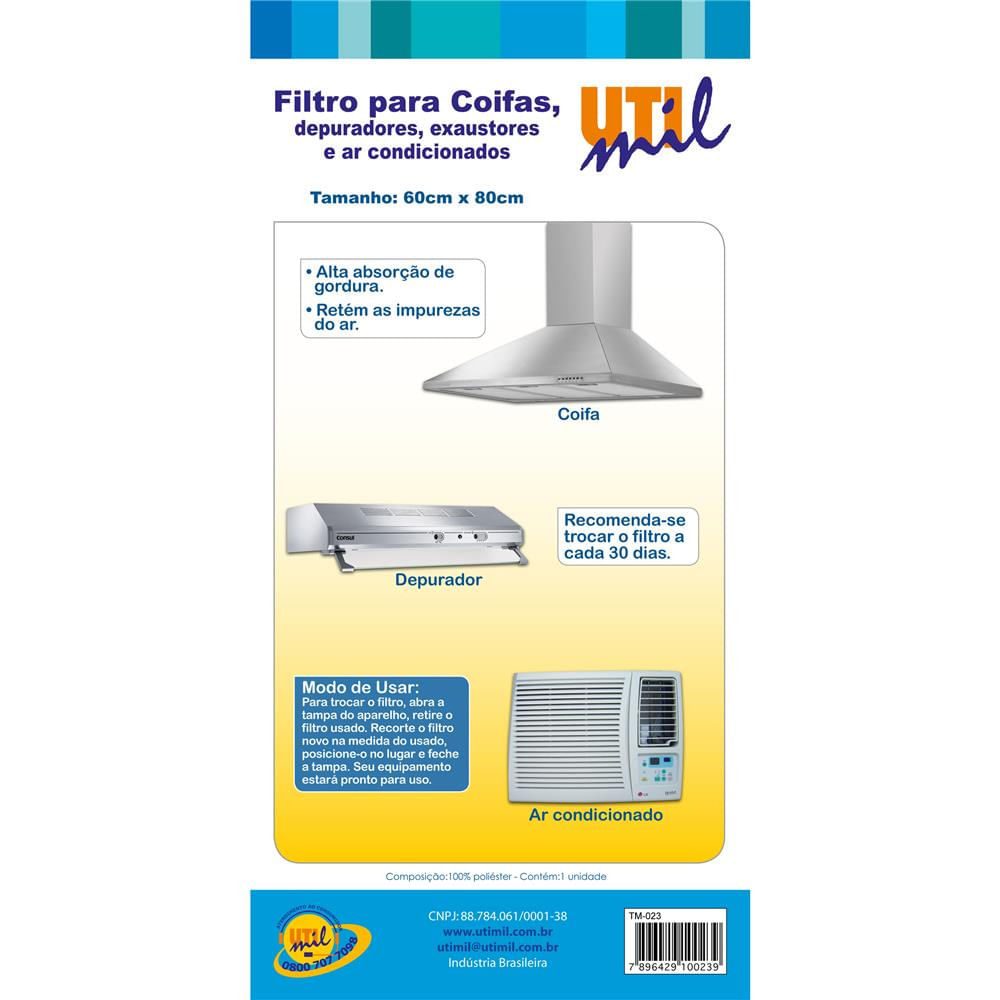 Filtro para Coifa Depuradores e Ar Condicionado TM 023 Utimil Cinza