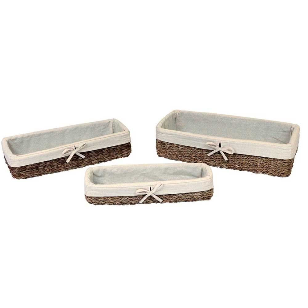 Conjunto de Cestas em Fibra Natural L`Hermitage Retangulares 3 Peças