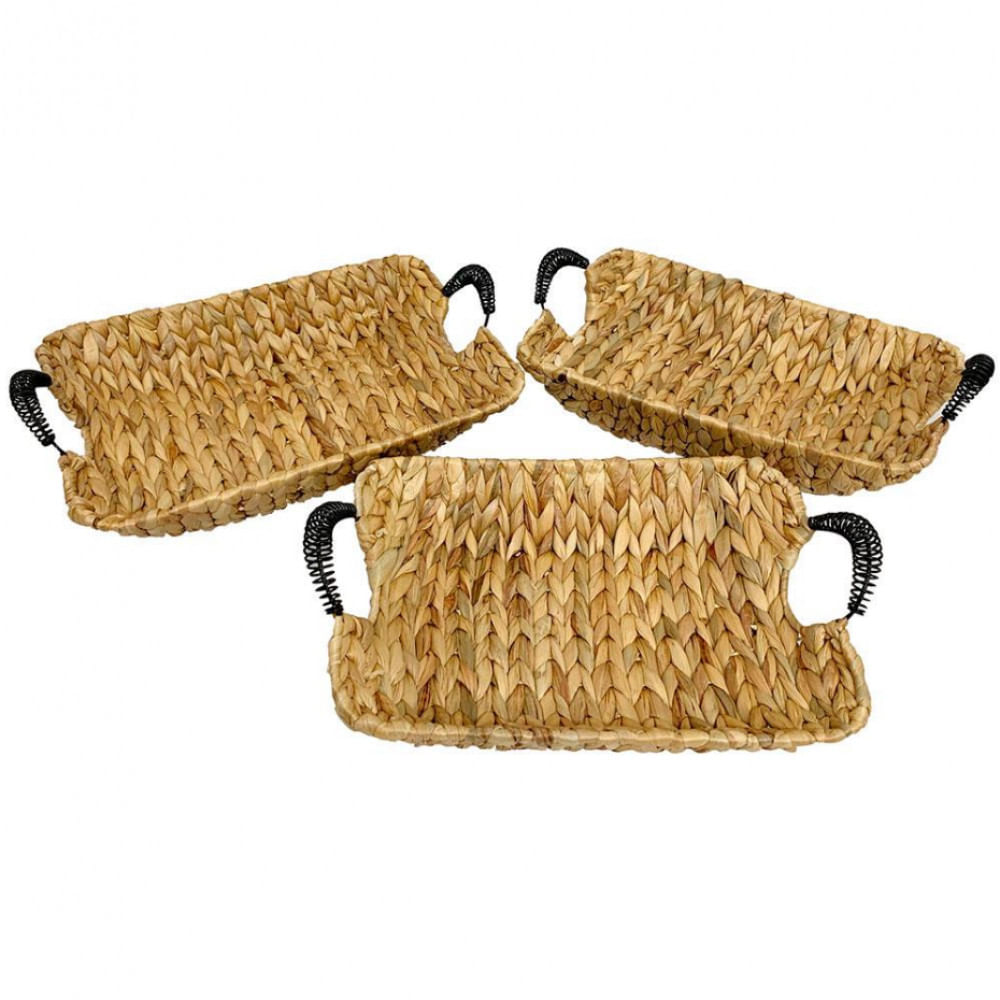 Conjunto de Cestas Retangulares L Hermitage Terra em Fibra Natural e Metal 3 Peças