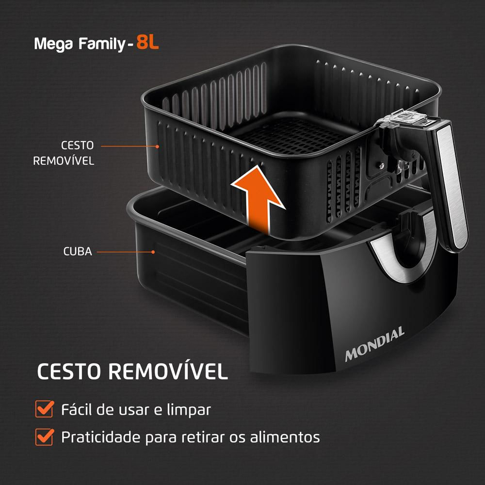 Fritadeira Air Fryer 8L Mondial Mega Family AFN80BI Preta 220V 220V