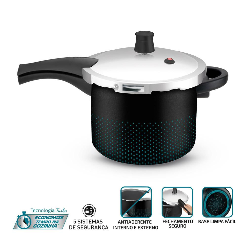 Panela de Pressão 7.6L Fechamento Externo Smart Rochedo Preta
