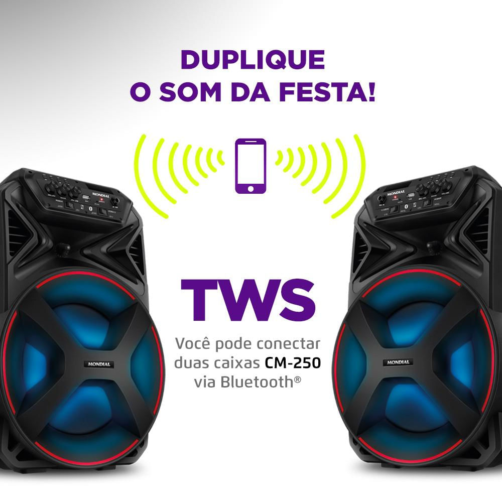 Caixa de Som Acústica Bluetooth 250W Mondial Connect Partyplus CM250 Preta